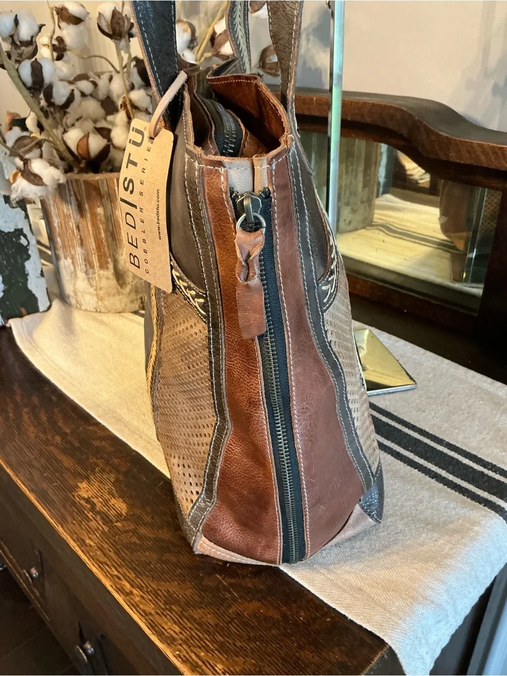 NWT Bed Stu Leather Amelie Expandable Shoulder Bag Tote Starry Night MSRP $365